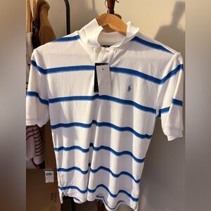 Ralph Lauren Kids Polo - White and Blue Stripes kids large 14-16